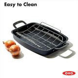 OXO Obsidian Pre-Seasoned Carbon Steel, 12 Wok Pan with Removable Silicone Handle Holder, Induction, Oven Safe, Black